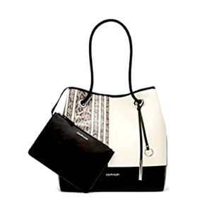 Calvin Klein NWOT Snake Skin Design Roomy Bucket Tote Bag Purse w/pouch
